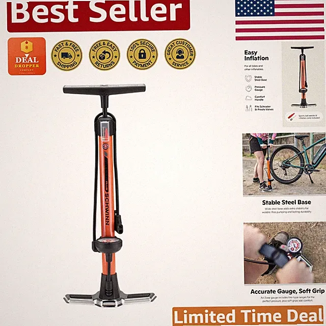 Air Center Plus Manual Bike Pump - Dual Valve for Schrader & Presta - 120 PSI