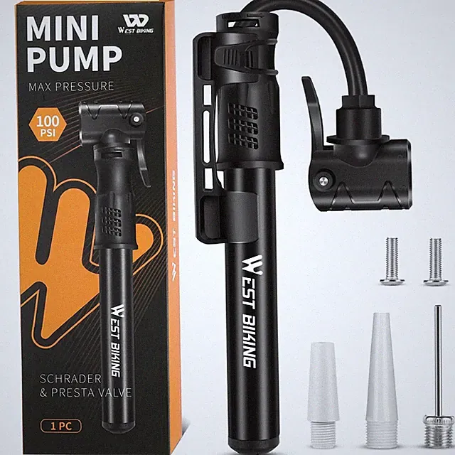 Aluminum Alloy Mini Bike Pump - Portable Lightweight Cycle for /, Black
