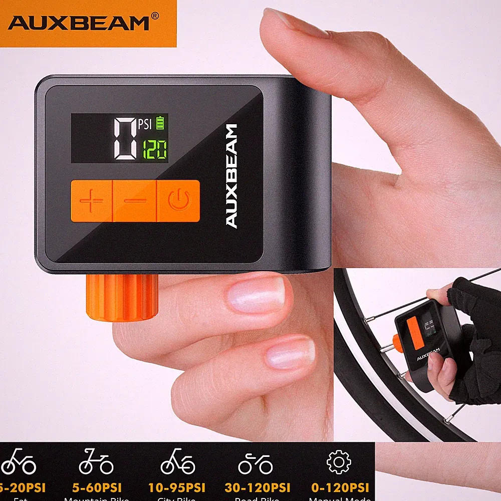 Auxbeam Tiny Bike Pump with Gauge 120PS Portable Electric Air Pump for Bicycle