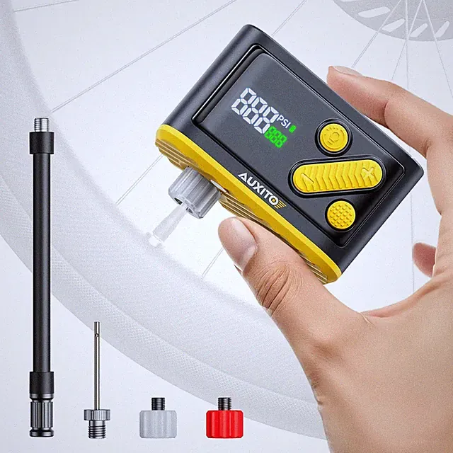 AUXITO Electric Bike Pump 120 PSI Fast Inflate Mini Air Pump Auto Stop Gauge