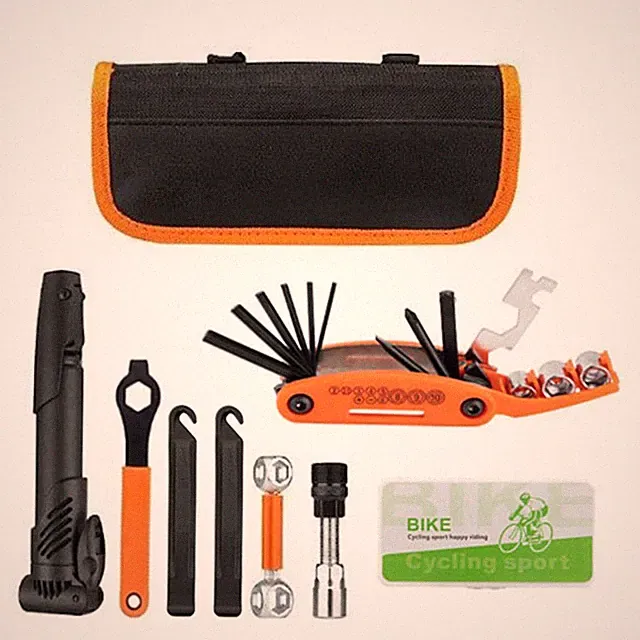 Bicycle Repair Accessories with Pump in Portable Toolkit for Cycling Trips