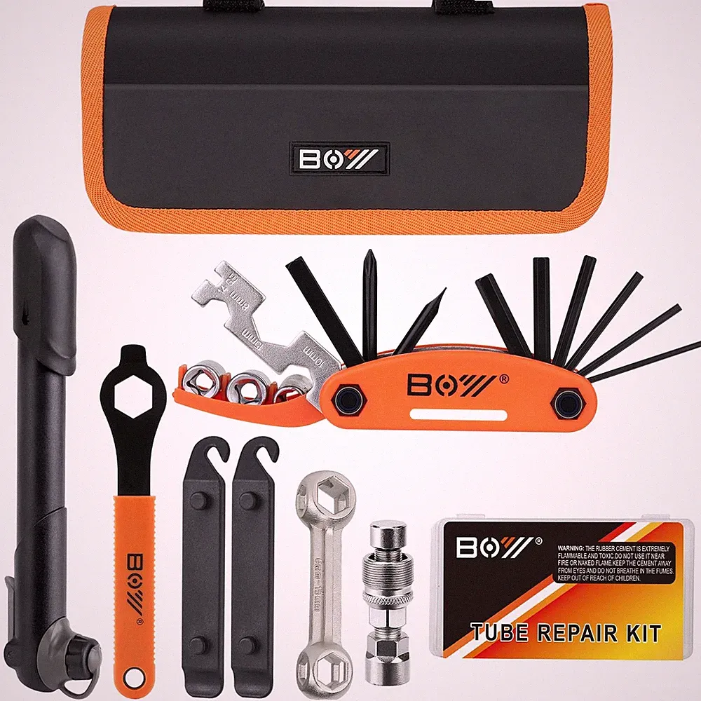 Bicycle Repair Kit With Portable Tire Pump Tool Bag For Camping Travel
