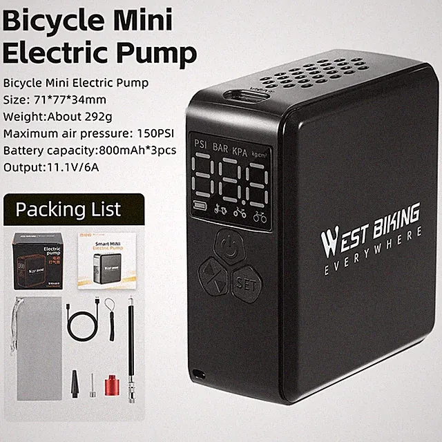 Bike Pump Portable Mini Electric Air Pump with LCD Display 150PSI Tire Inflator
