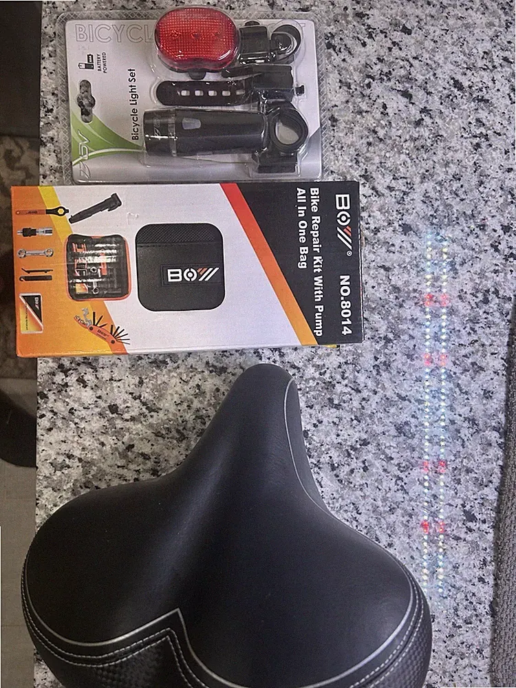 Bikeroo Oversized Bike Seat with Bicycle Repair Kit with Pump and Bicycle Led