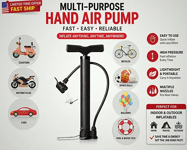 Hand Air Pump Portable Bike Tire Inflator Ball Pump Car Bicycle Sports Pump
