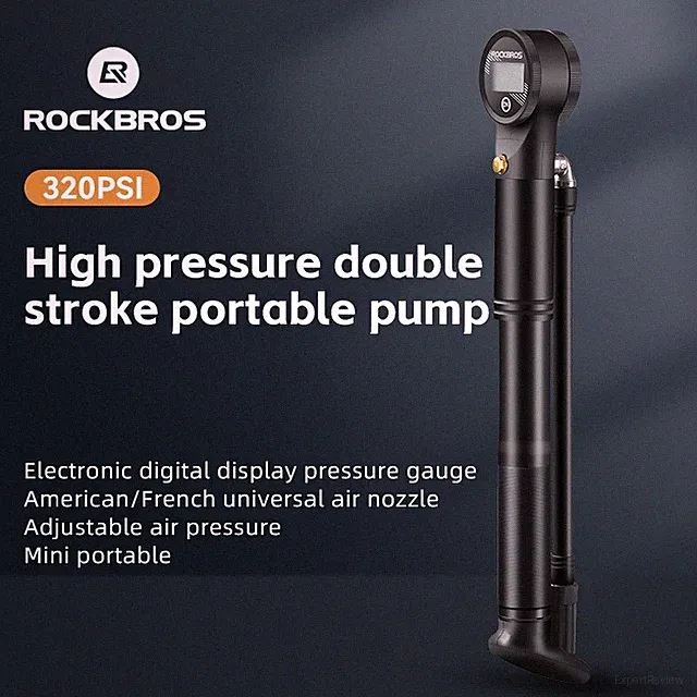 ROCKBROS Bike Pump 320PSI High Pressure Barometer Aluminum Alloy AV/FV Change