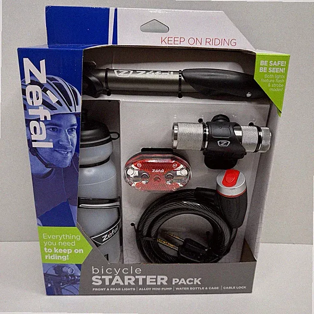 Zefal Bicycle Starter Pack Bike Accessory Kit Lights Pump Lock Bottle New